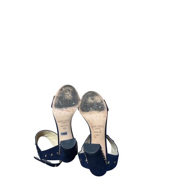 Jimmy Choo Navy Blue Velvet Sandel with 4" Heel Sz 38 - Picture 4 of 4